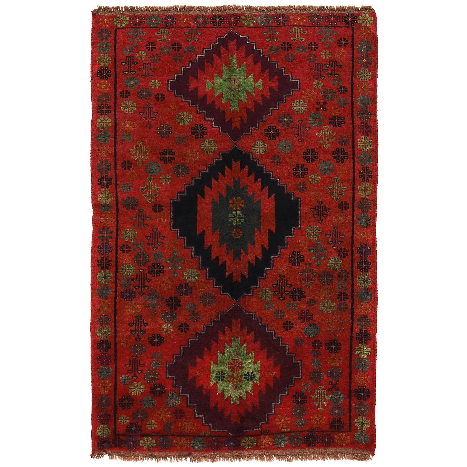 Baluchi Rug Handmade Red Floral 4x6 ft