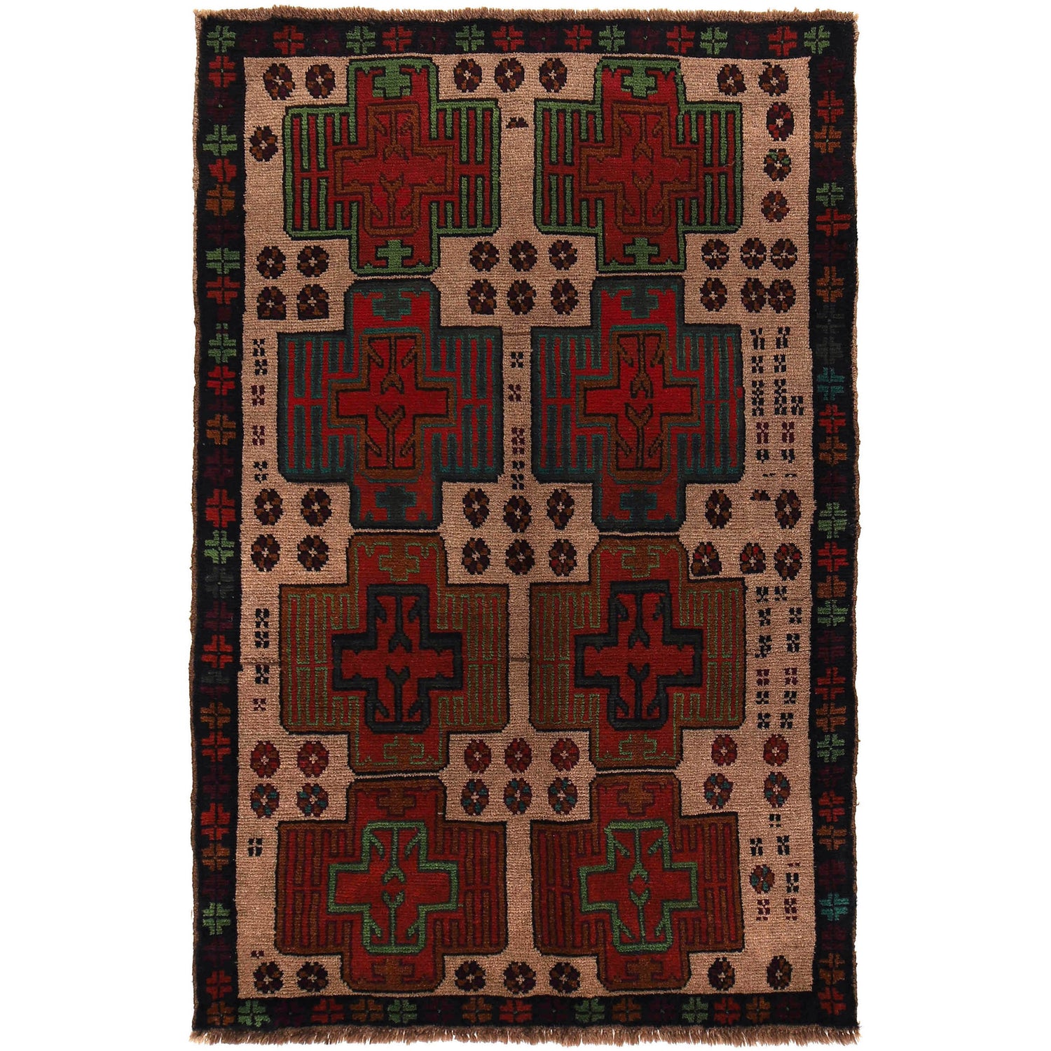 Baluchi Rug Handmade Tan Geometric 4x6 ft
