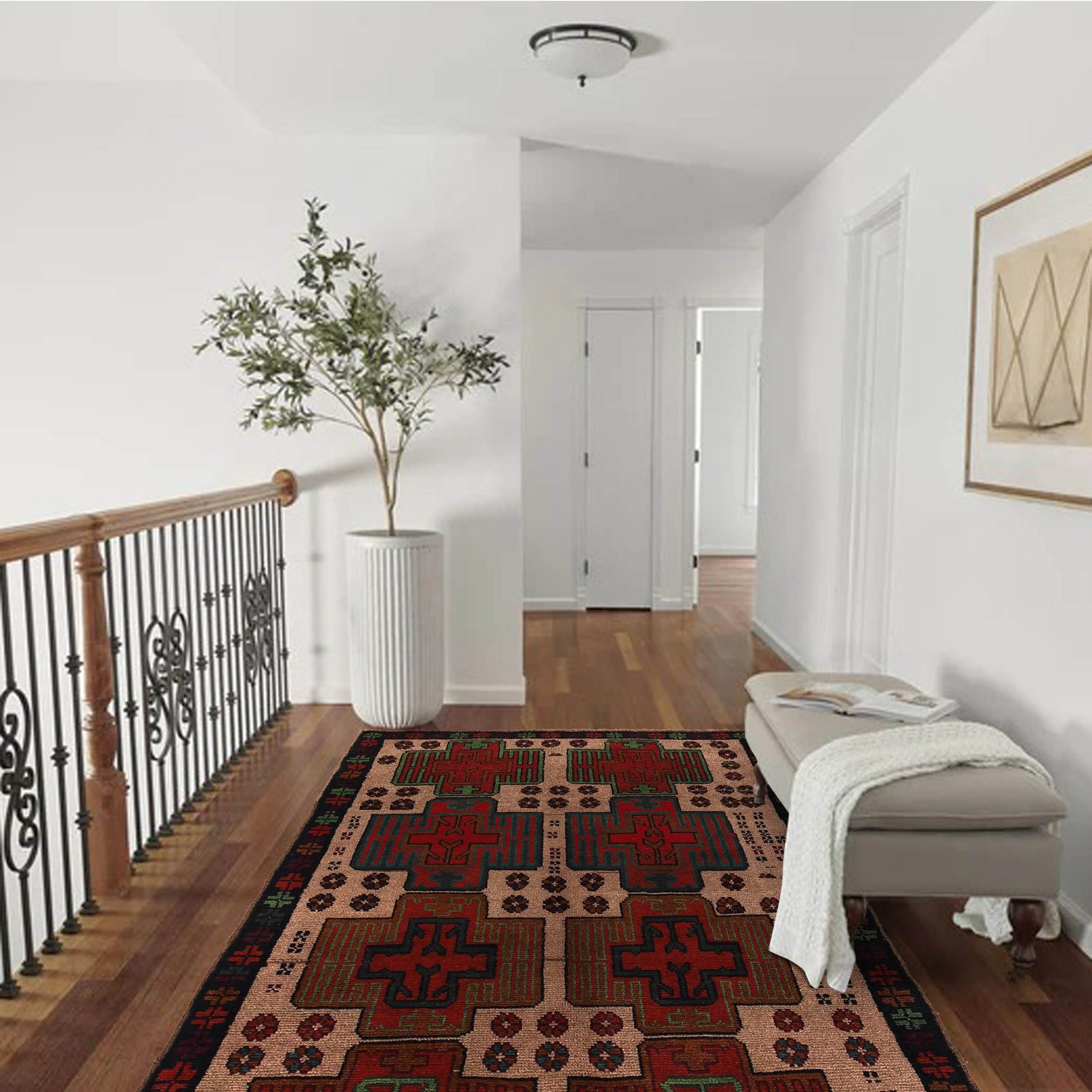 Baluchi Rug Handmade Tan Geometric 4x6 ft