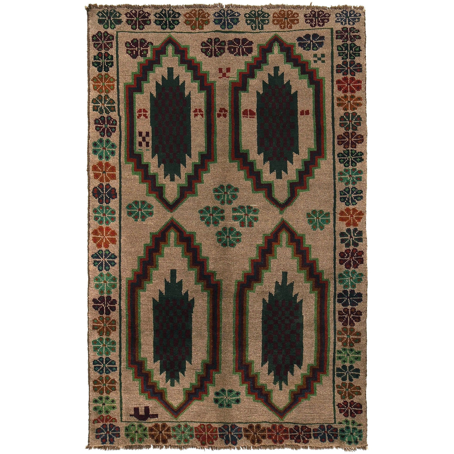 Baluchi Rug Handmade Beige Geometric 4x6 ft