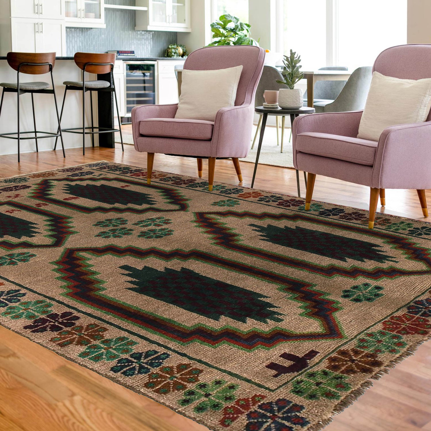 Baluchi Rug Handmade Beige Geometric 4x6 ft