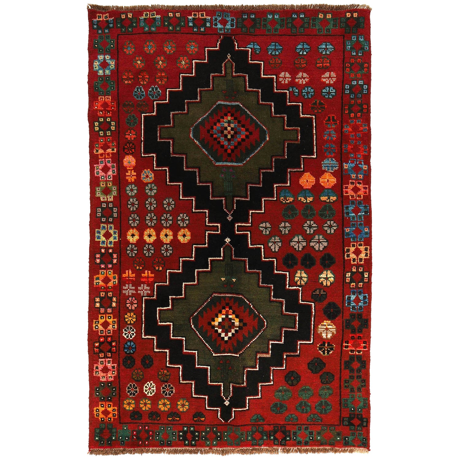Baluchi Rug Handmade Red Geometric 4x6 ft