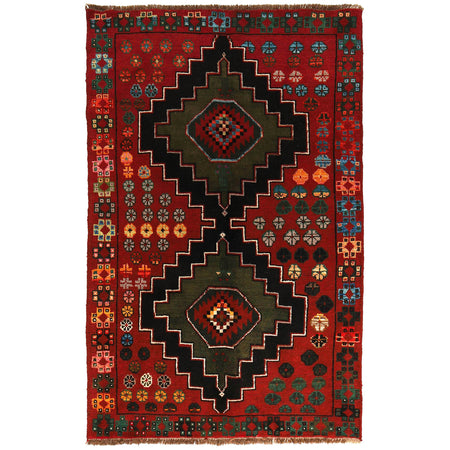 Baluchi Rug Handmade Red Geometric 4x6 ft