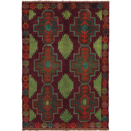Baluchi Rug Handmade Dark Purple Geometric 4x6 ft