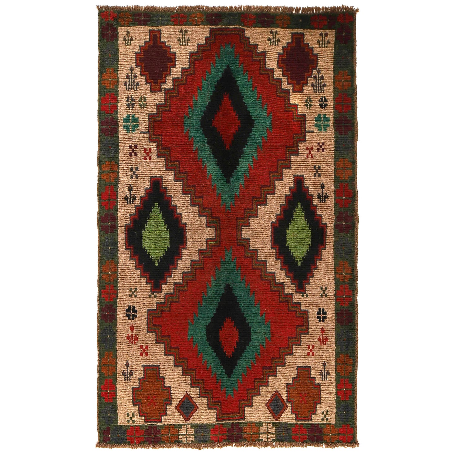 Baluchi Rug Handmade Tan Geometric 4x6 ft