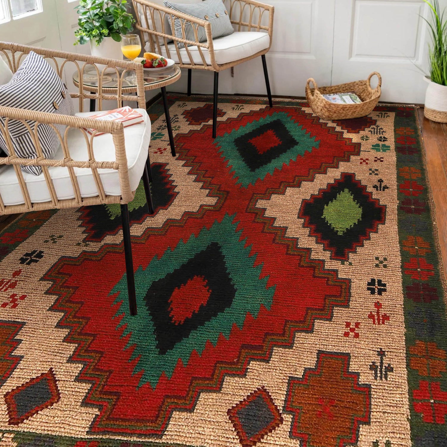 Baluchi Rug Handmade Tan Geometric 4x6 ft