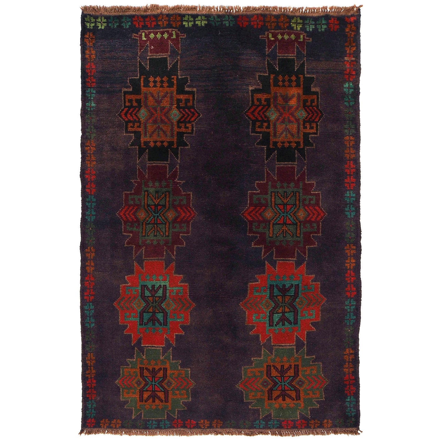 Baluchi Rug Handmade Multi Geometric 4x6 ft