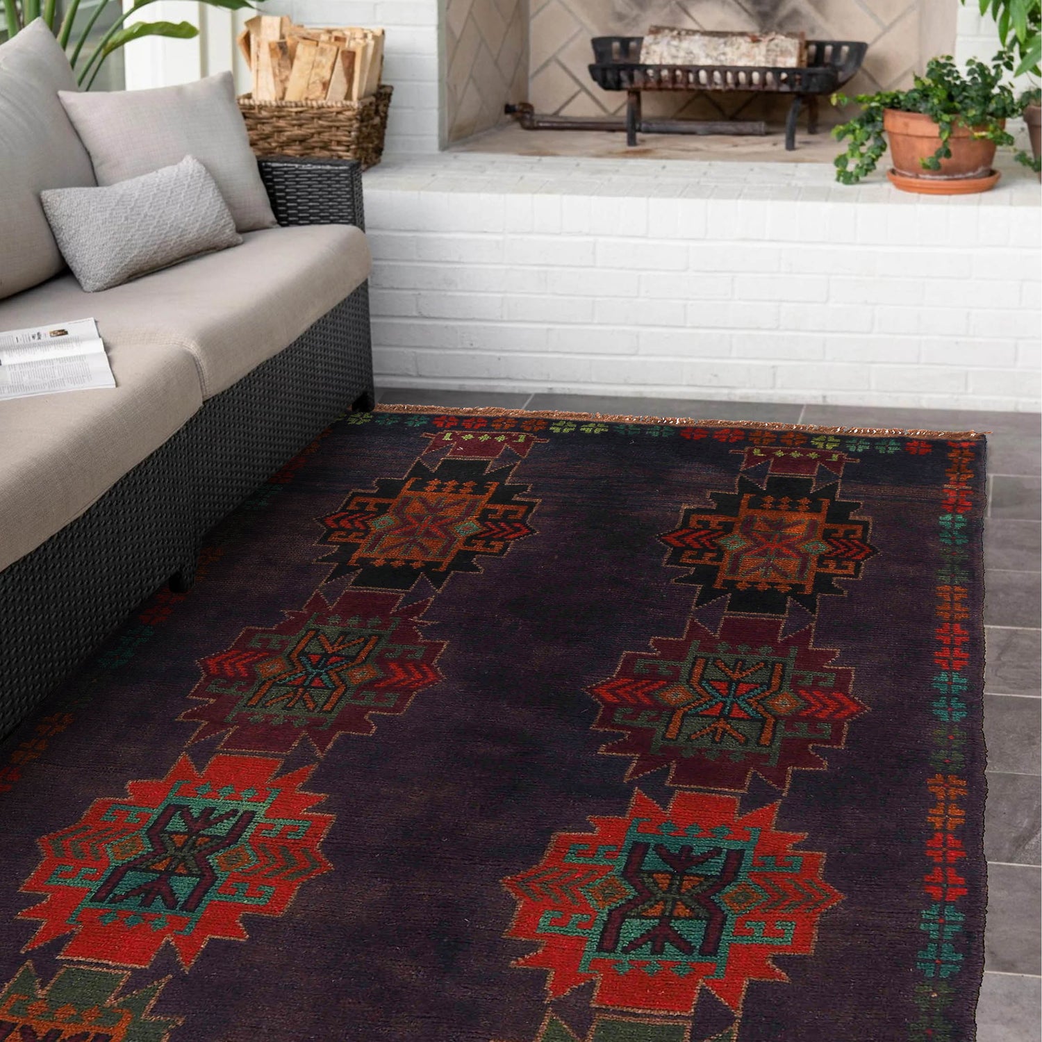 Baluchi Rug Handmade Multi Geometric 4x6 ft