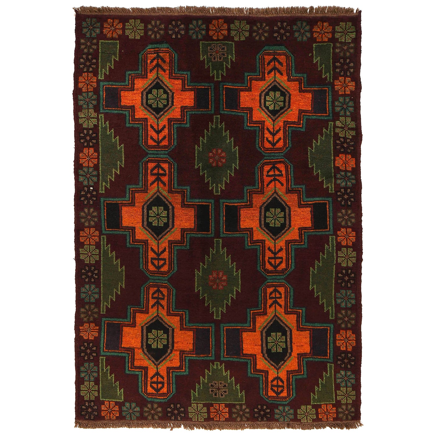 Baluchi Rug Handmade Dark Purple Geometric 4x6 ft