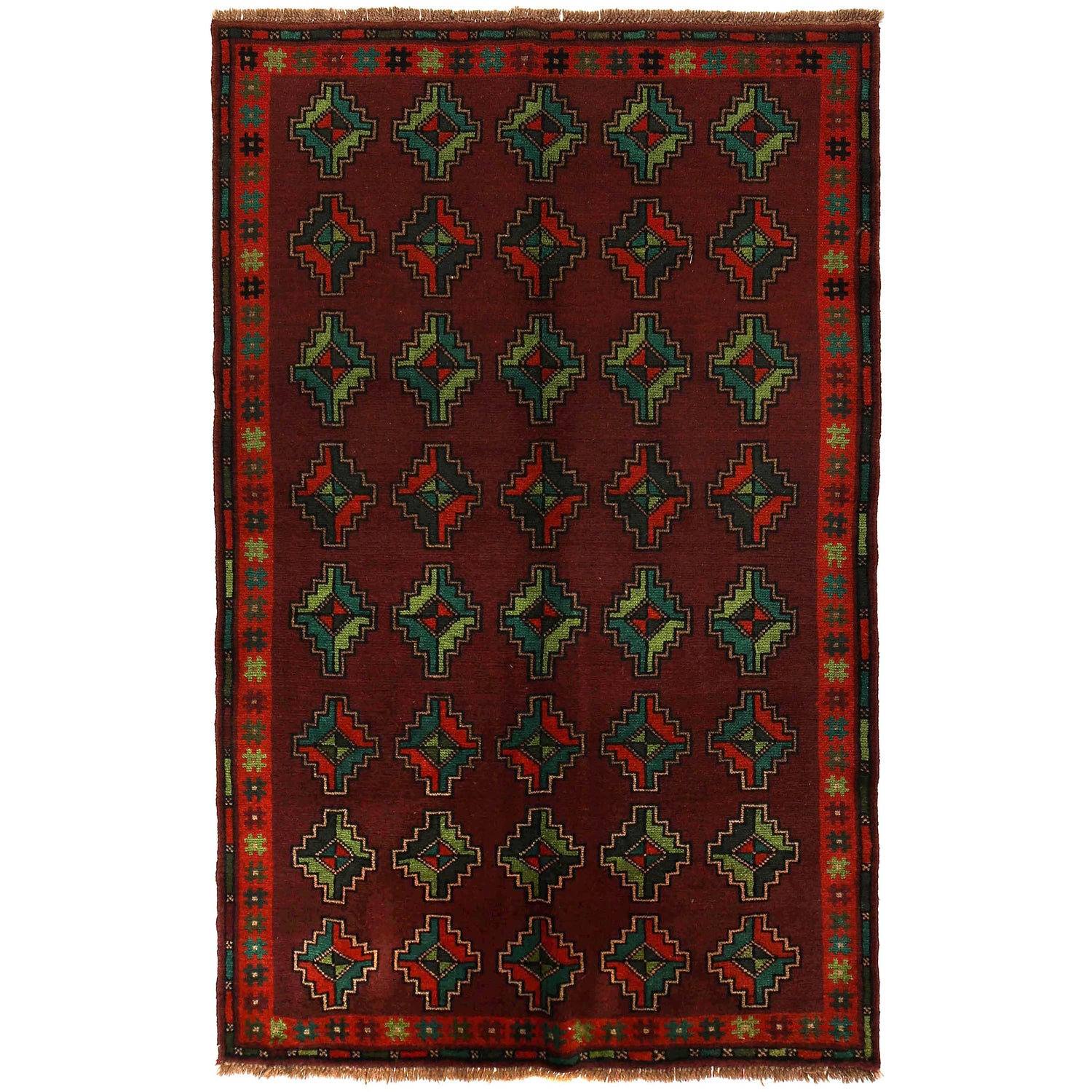 Baluchi Rug Handmade Dark Purple Floral 4x6 ft