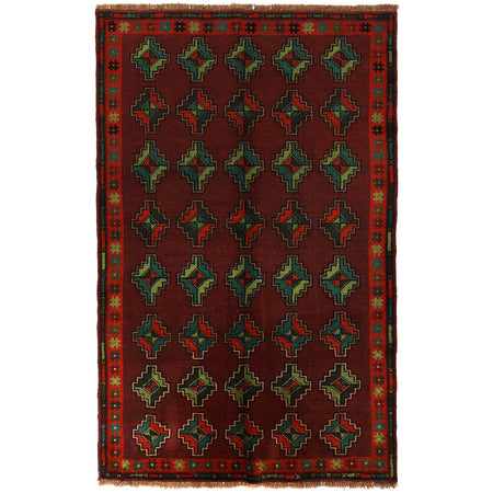 Baluchi Rug Handmade Dark Purple Floral 4x6 ft