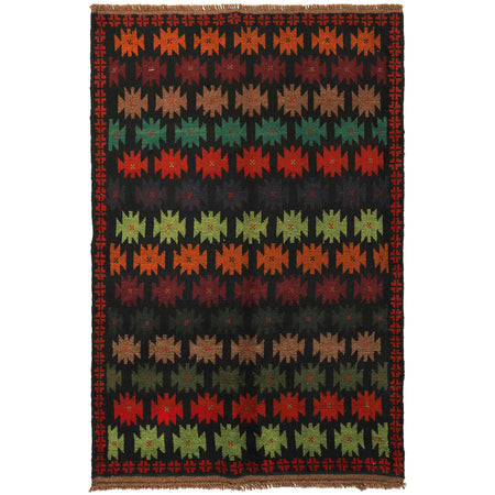 Baluchi Rug Handmade Black Floral 4x6 ft
