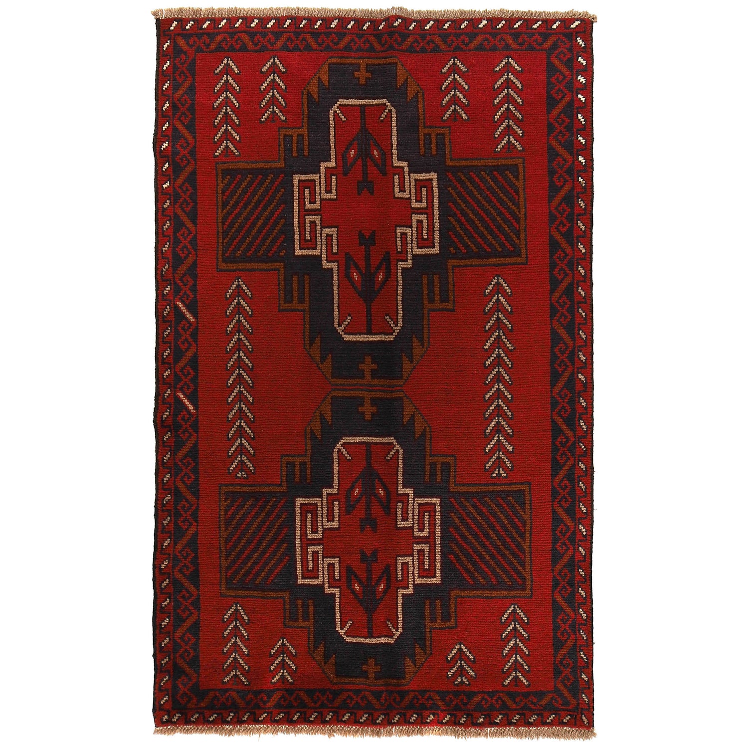 Baluchi Rug Handmade Red Floral 4x6 ft