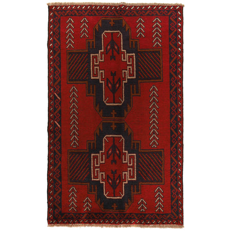 Baluchi Rug Handmade Red Floral 4x6 ft