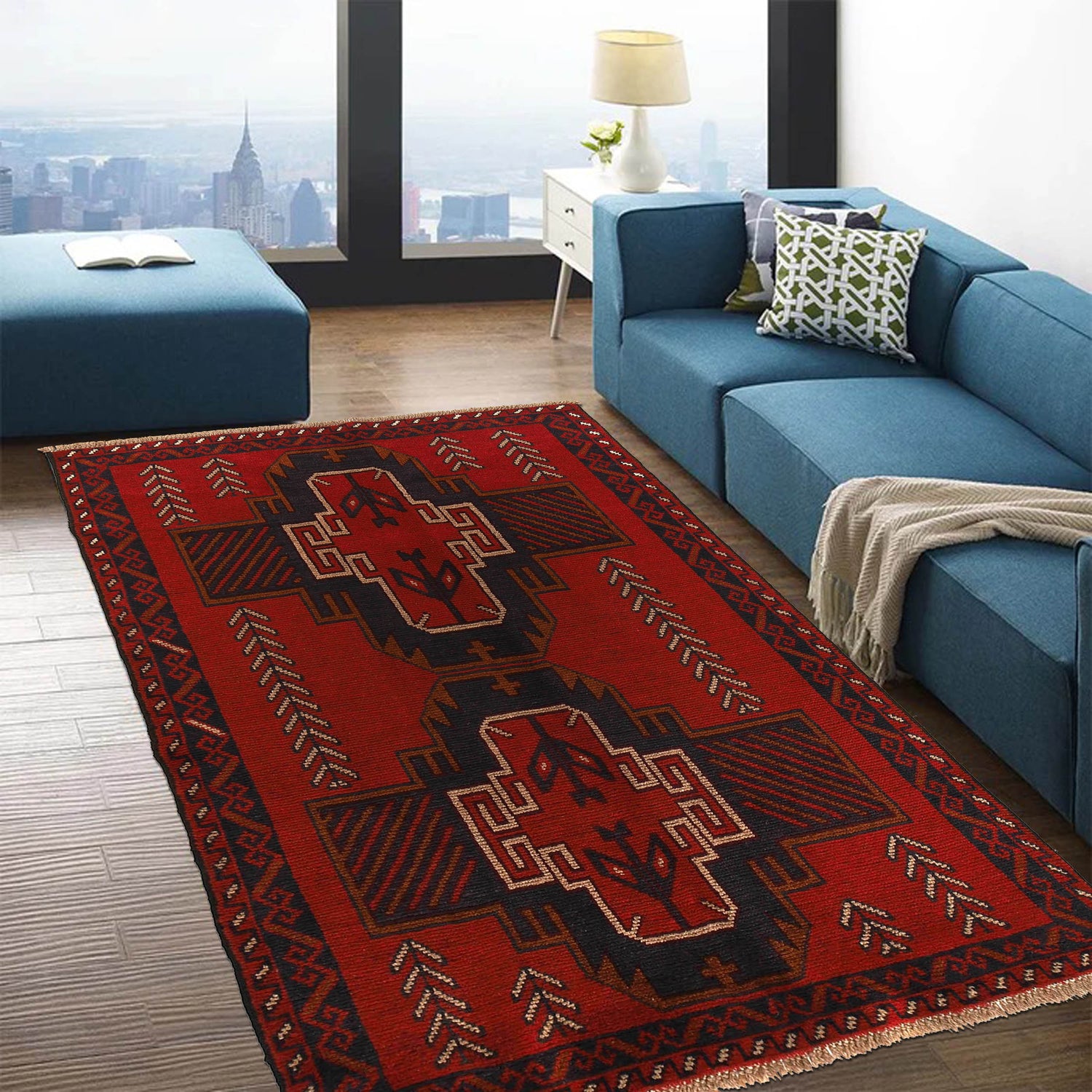 Baluchi Rug Handmade Red Floral 4x6 ft