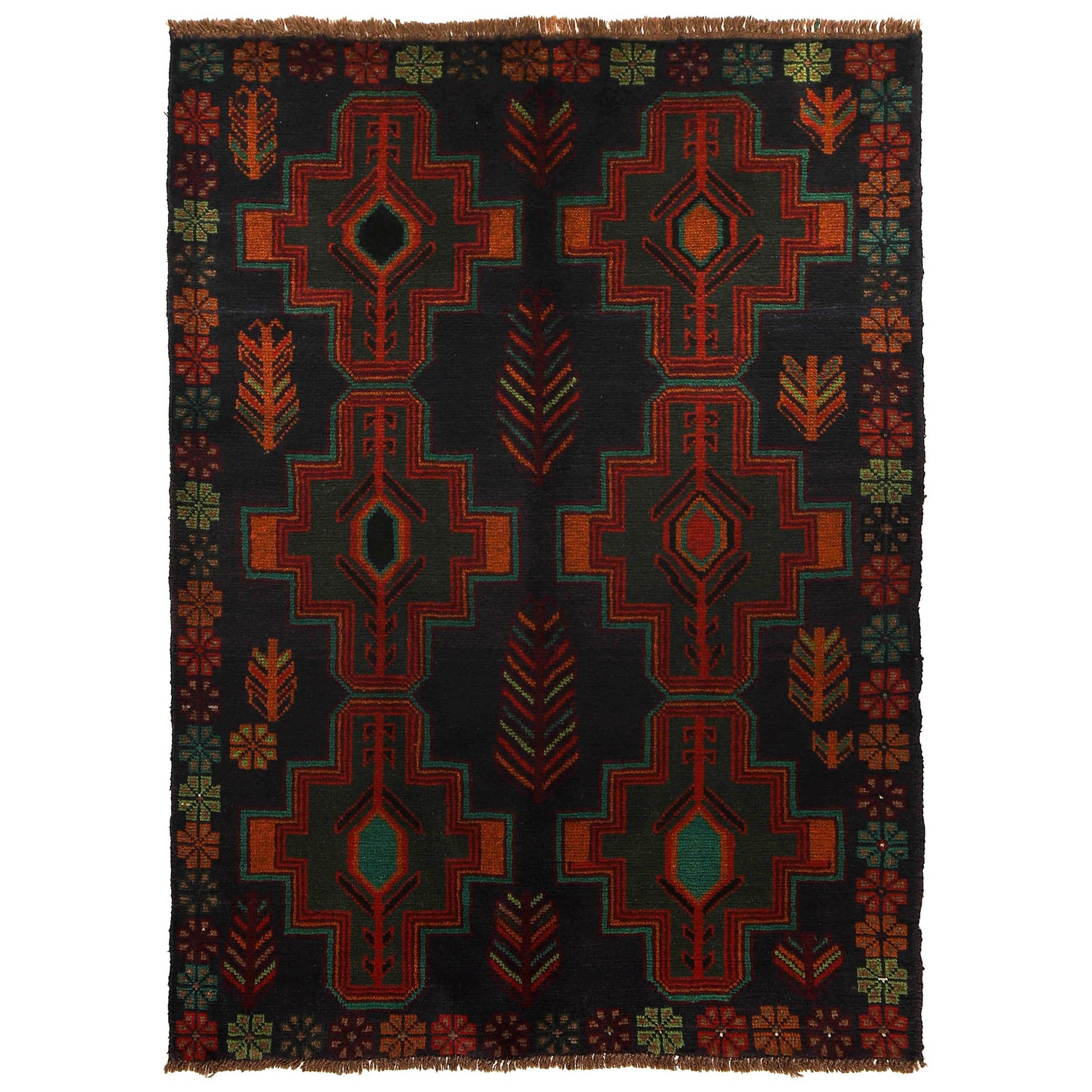 Baluchi Rug Handmade Multi Floral 4x6 ft