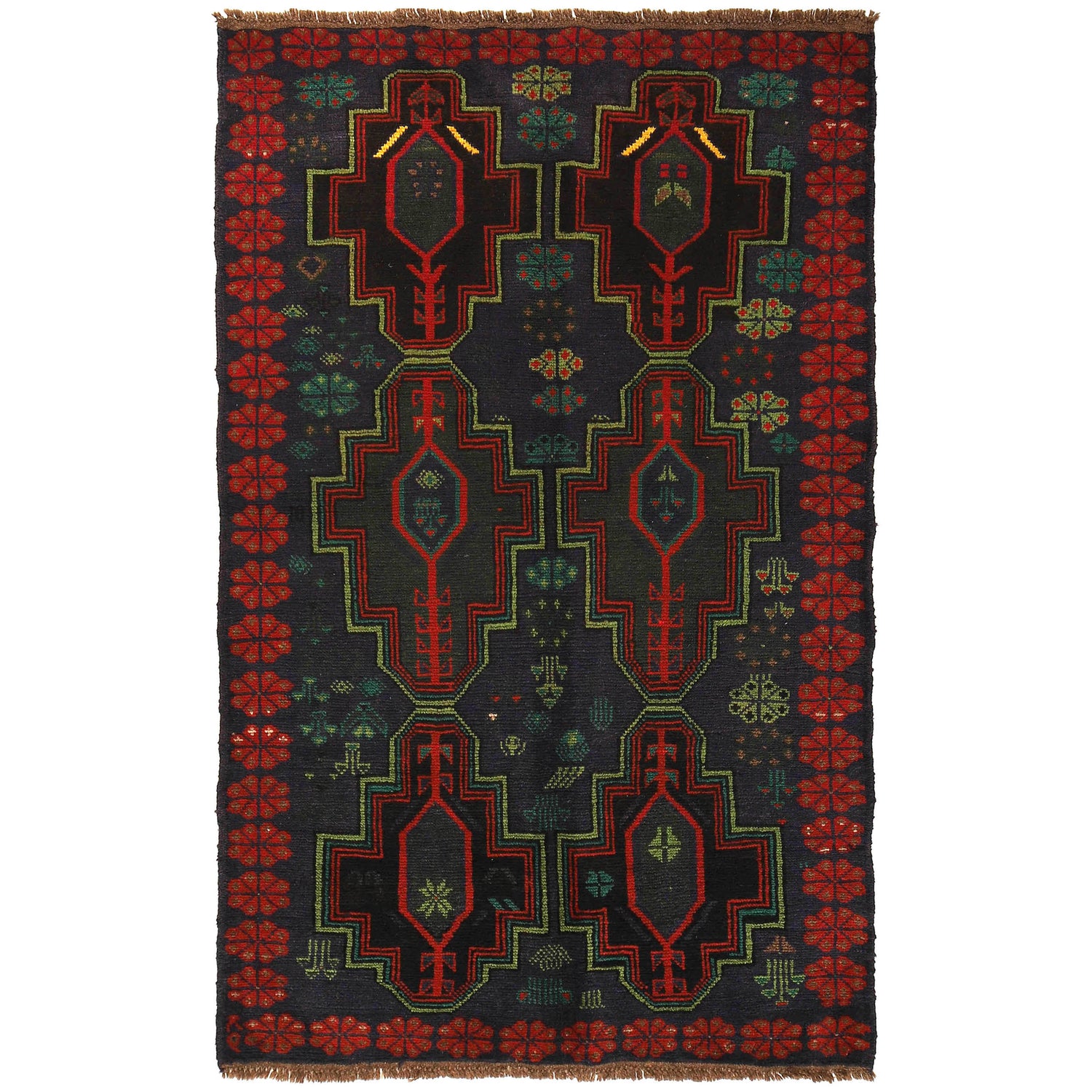 Baluchi Rug Handmade Multi Floral 4x6 ft