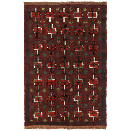 Baluchi Rug Handmade Dark Purple Floral 4x6 ft