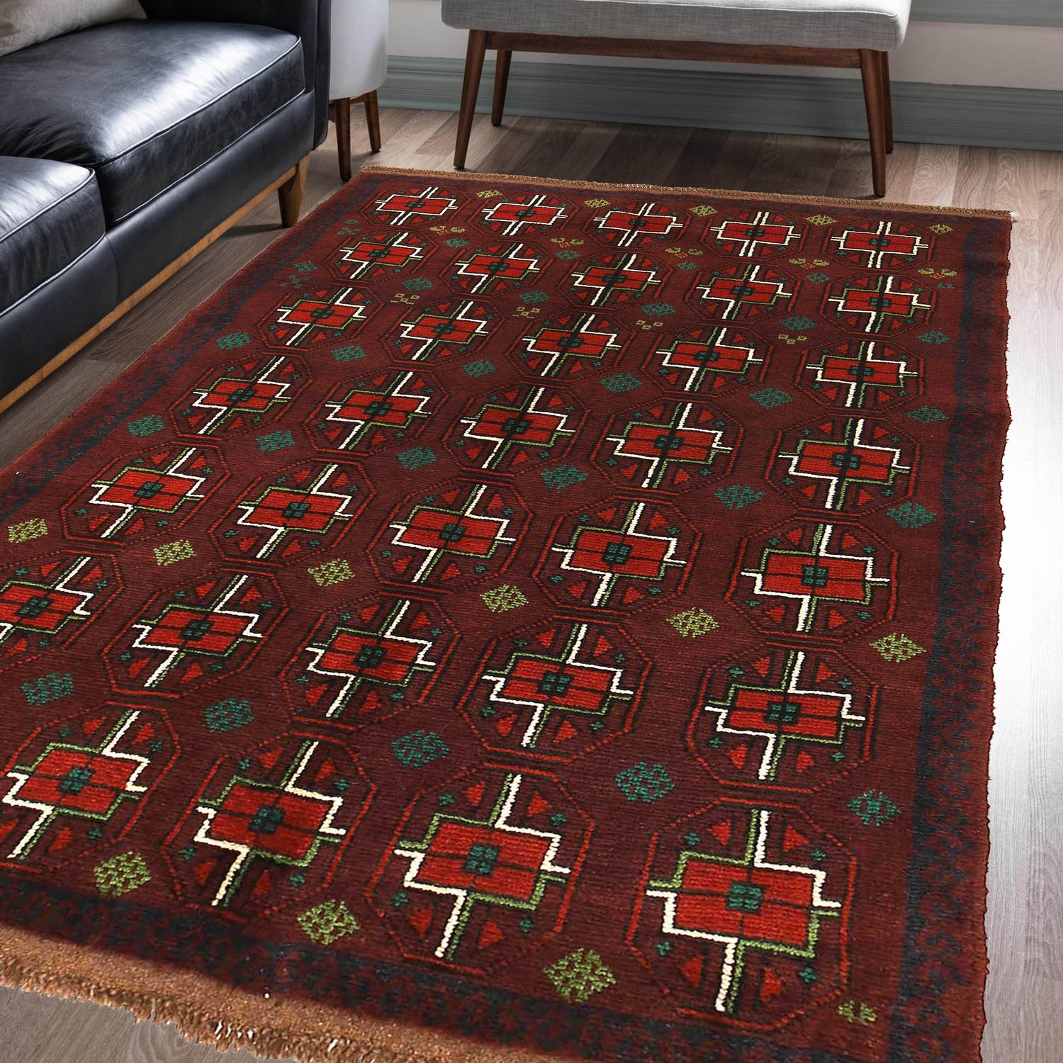 Baluchi Rug Handmade Dark Purple Floral 4x6 ft