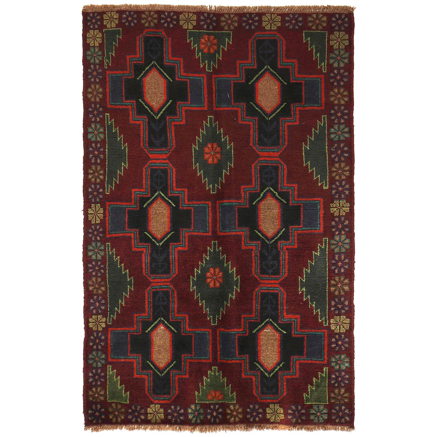 Baluchi Rug Handmade Dark Purple Floral 4x6 ft