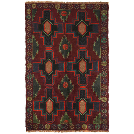 Baluchi Rug Handmade Dark Purple Floral 4x6 ft