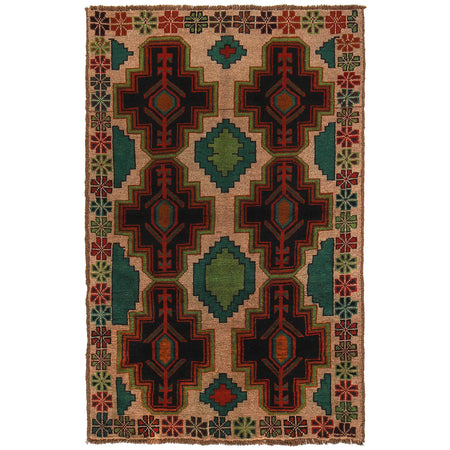 Baluchi Rug Handmade Tan Floral 4x6 ft