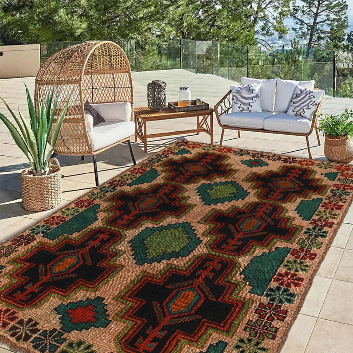 Baluchi Rug Handmade Tan Floral 4x6 ft