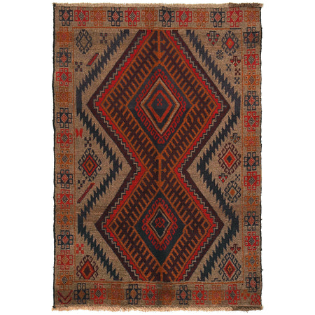 Baluchi Rug Handmade Tan Geometric 4x6 ft