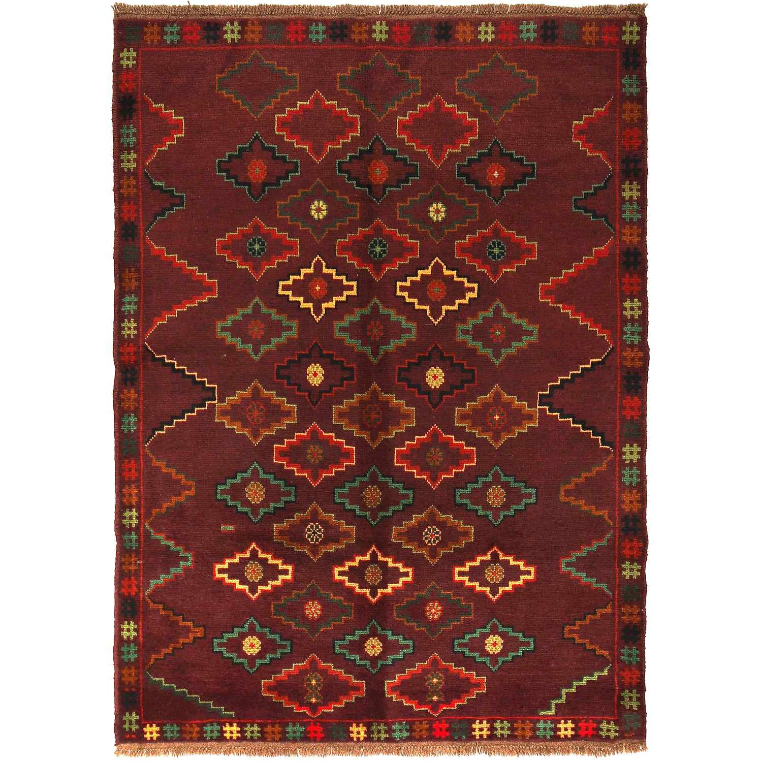 Baluchi Rug Handmade Dark Purple Geometric 4x6 ft