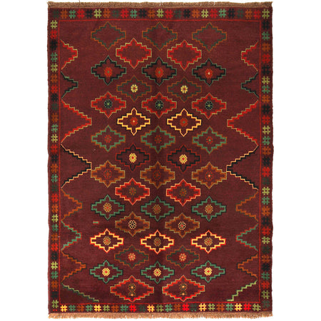 Baluchi Rug Handmade Dark Purple Geometric 4x6 ft