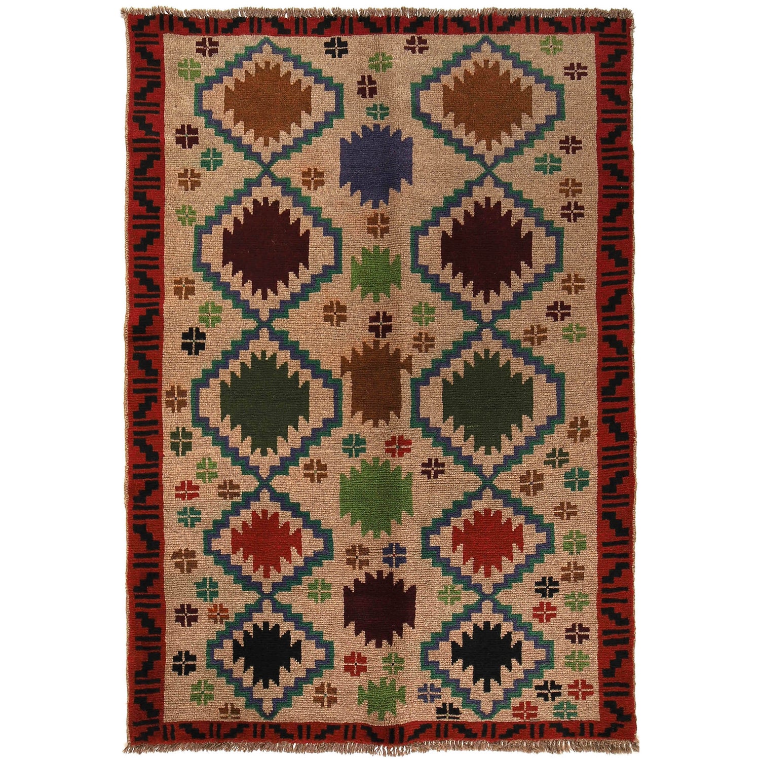 Baluchi Rug Handmade Tan Geometric 4x6 ft