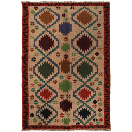 Baluchi Rug Handmade Tan Geometric 4x6 ft
