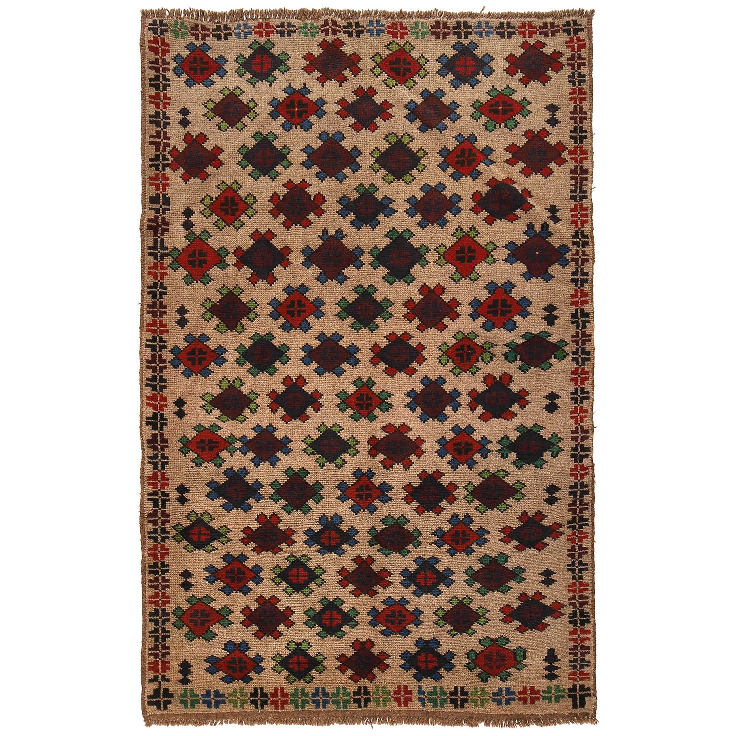 Baluchi Rug Handmade Tan Geometric 4x6 ft
