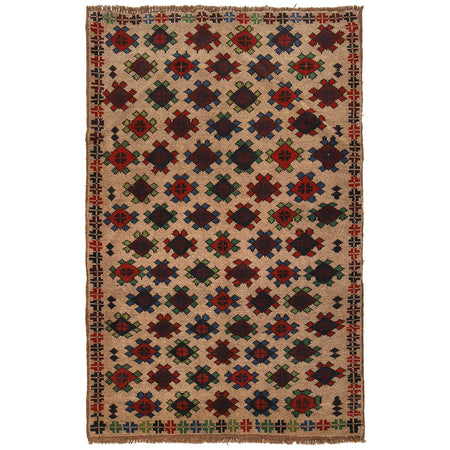 Baluchi Rug Handmade Tan Geometric 4x6 ft