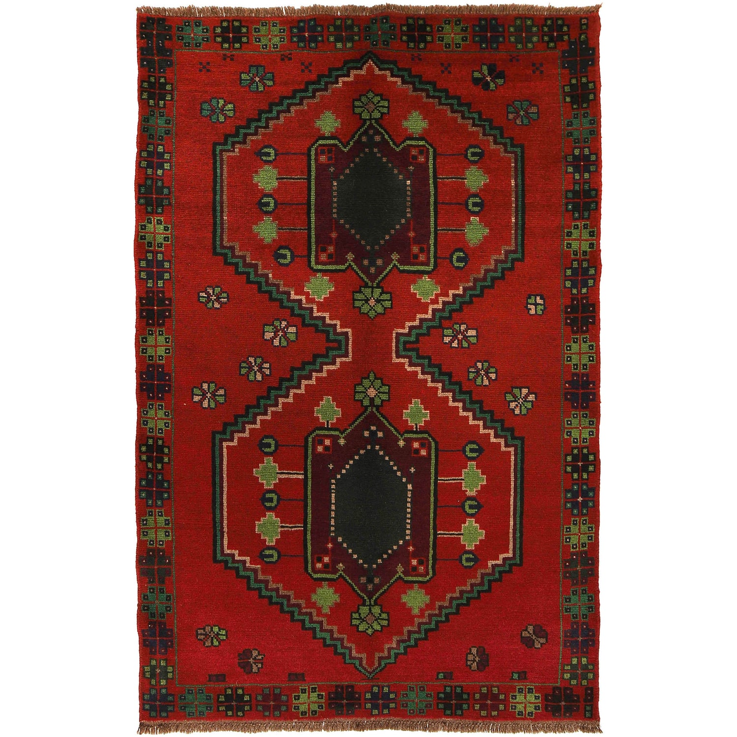 Baluchi Rug Handmade Red Geometric 4x6 ft