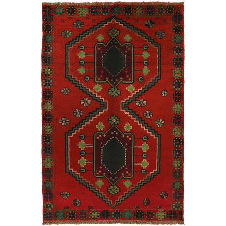 Baluchi Rug Handmade Red Geometric 4x6 ft
