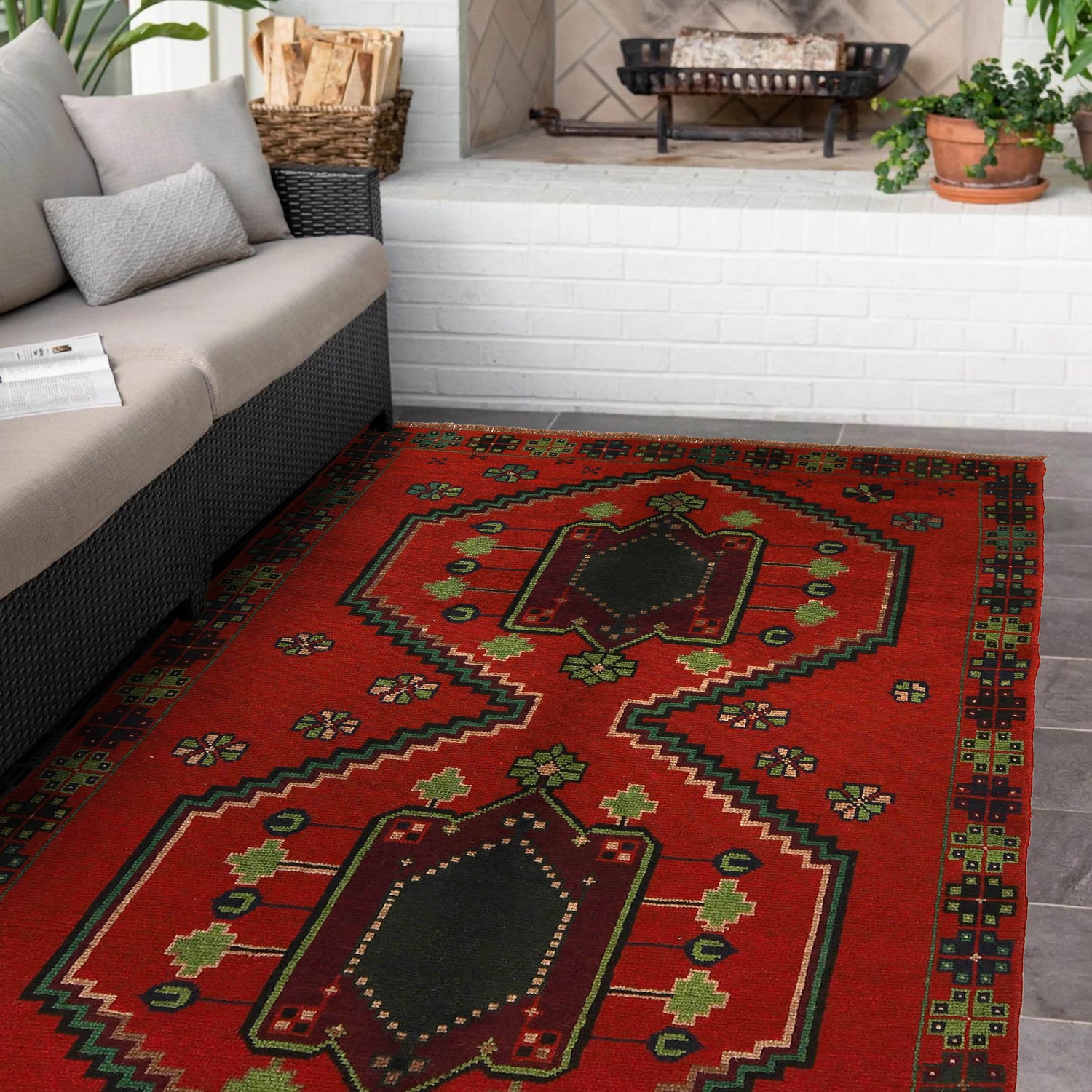 Baluchi Rug Handmade Red Geometric 4x6 ft