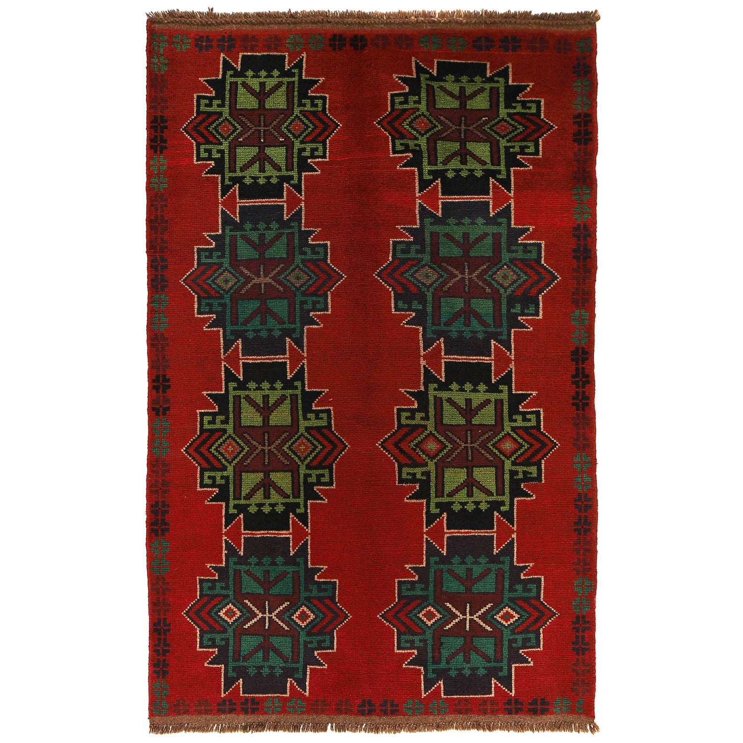 Baluchi Rug Handmade Red Geometric 4x6 ft