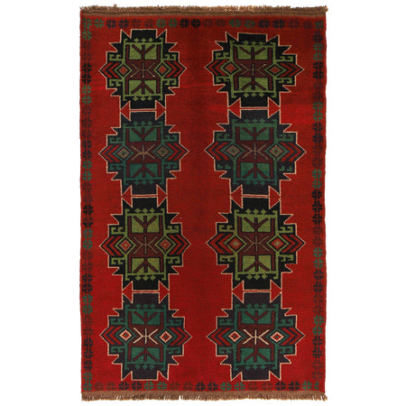Baluchi Rug Handmade Red Geometric 4x6 ft