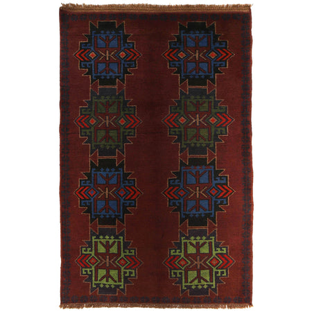 Baluchi Rug Handmade Dark Purple Floral 4x6 ft