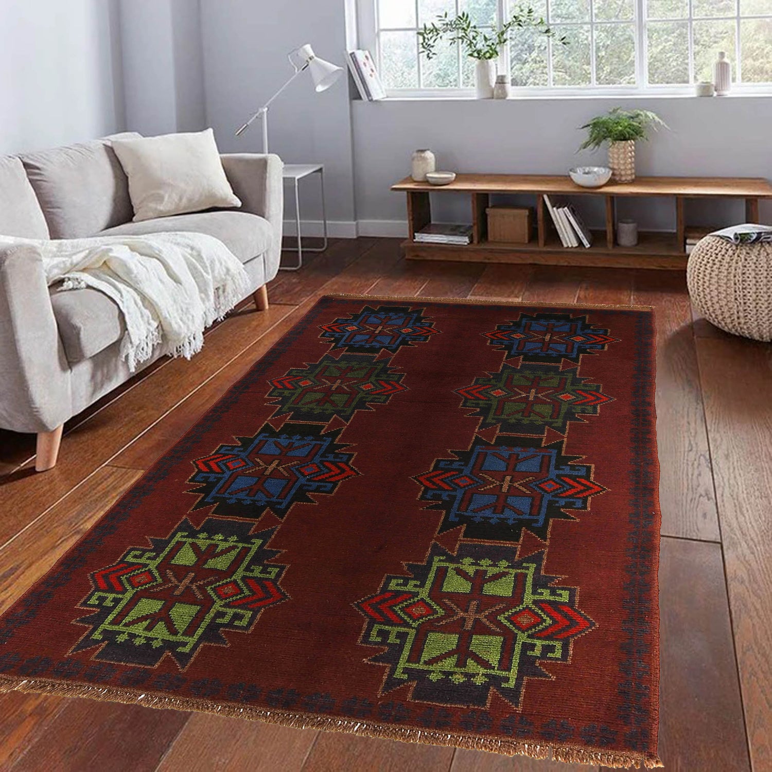 Baluchi Rug Handmade Dark Purple Floral 4x6 ft