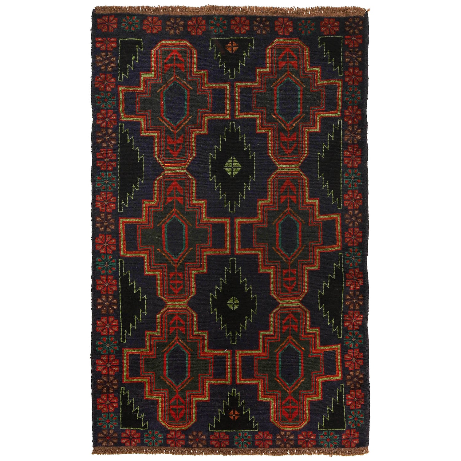 Baluchi Rug Handmade Dark Blue Geometric 4x6 ft