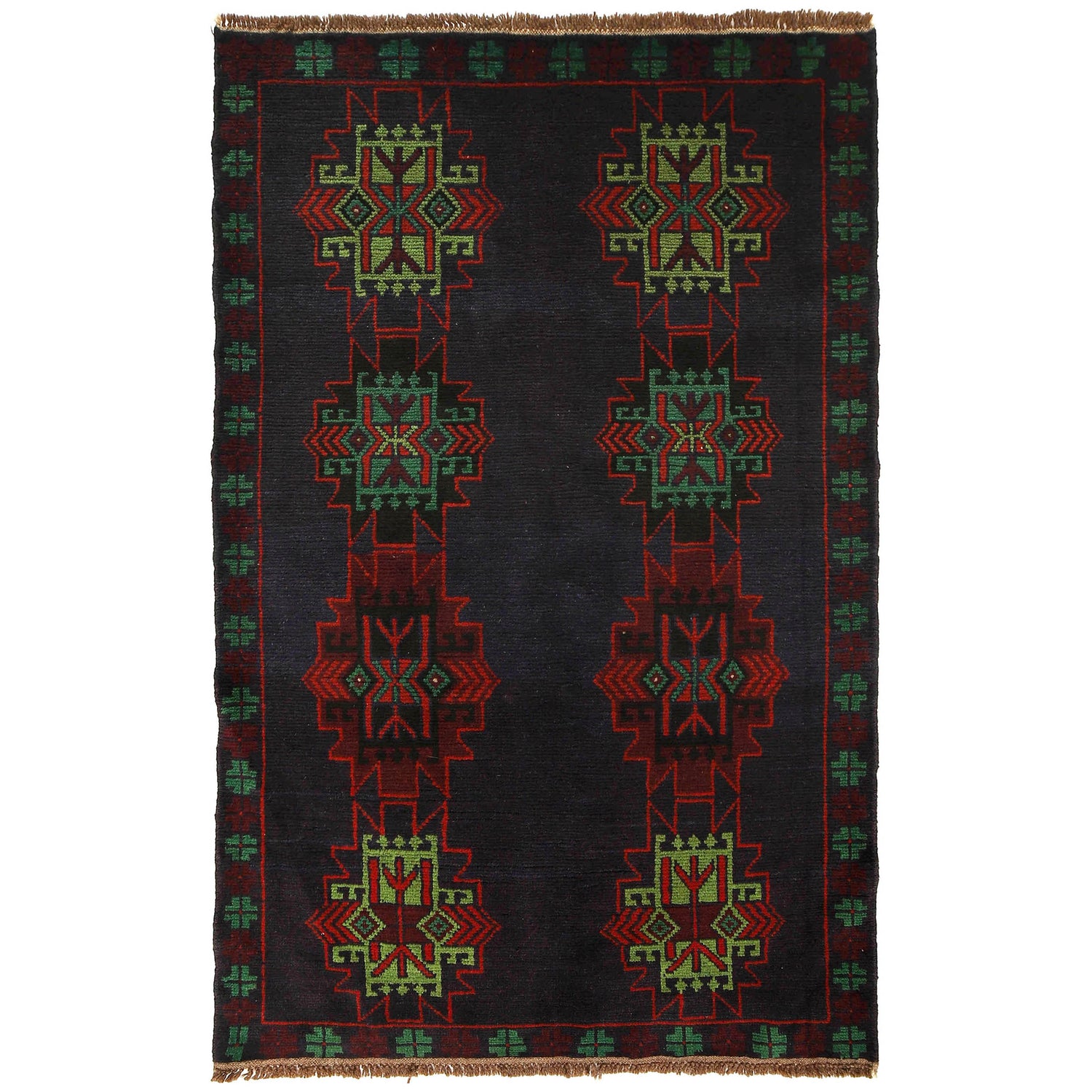 Baluchi Rug Handmade Dark Blue Geometric 4x6 ft