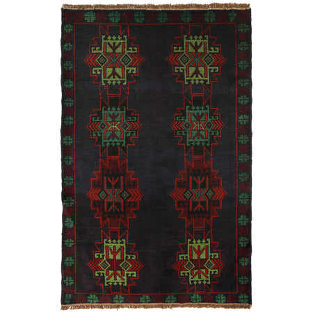 Baluchi Rug Handmade Dark Blue Geometric 4x6 ft