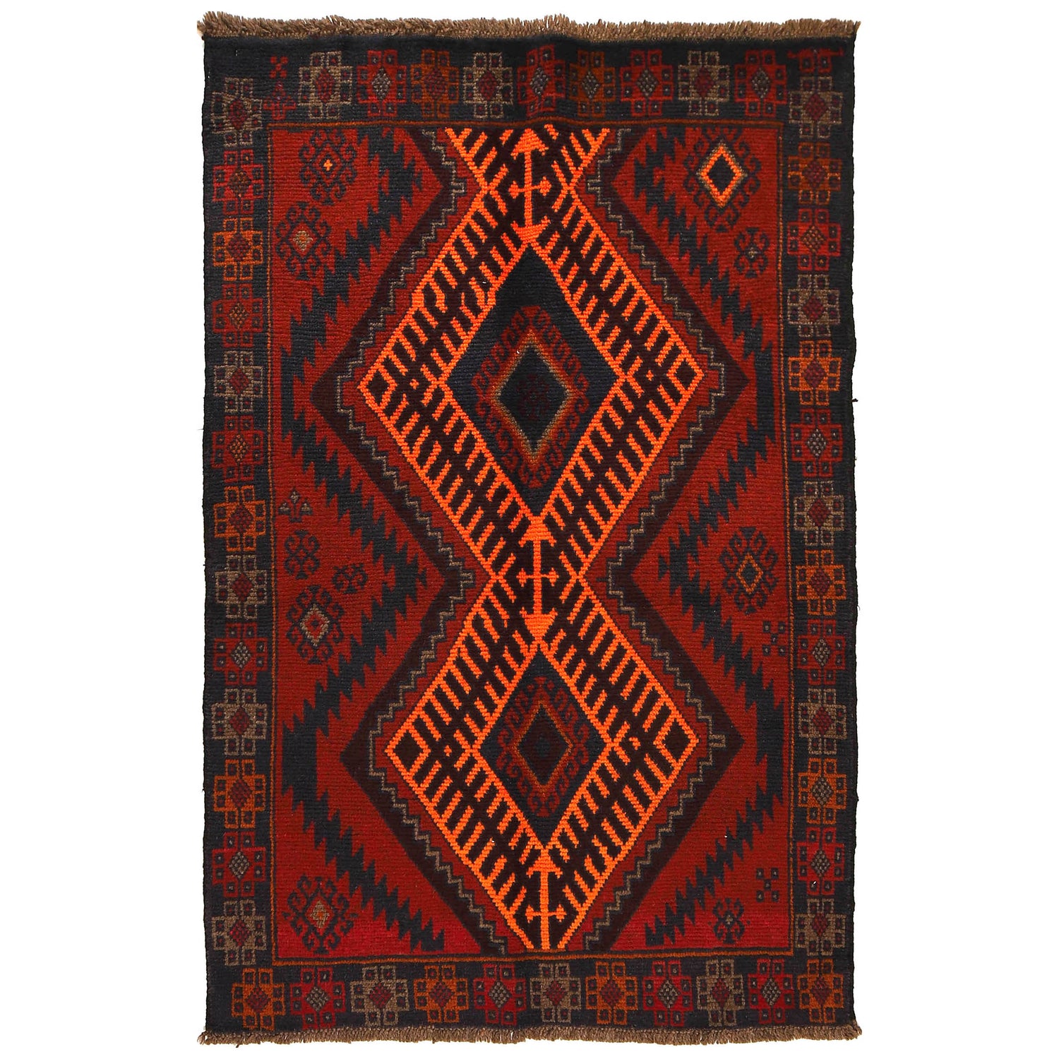 Baluchi Rug Handmade Red Geometric 4x6 ft