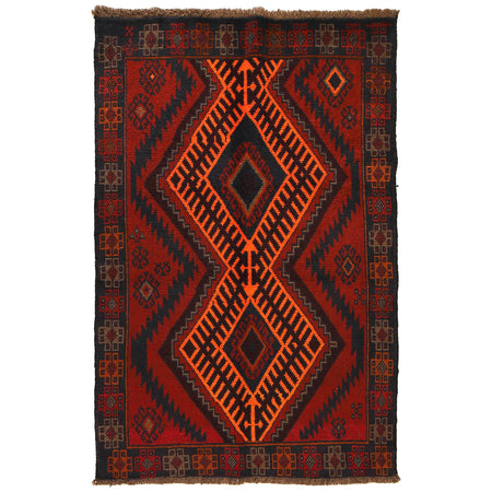 Baluchi Rug Handmade Red Geometric 4x6 ft