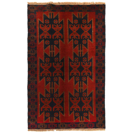 Baluchi Rug Handmade Red Floral 4x6 ft