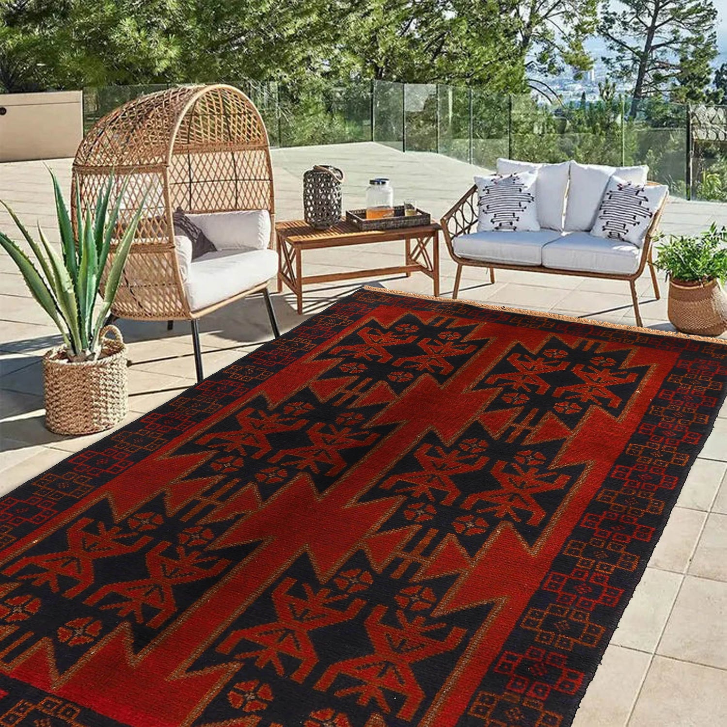 Baluchi Rug Handmade Red Floral 4x6 ft