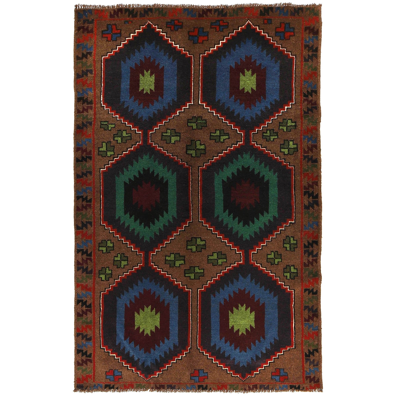 Baluchi Rug Handmade Light Brown Geometric 4x6 ft