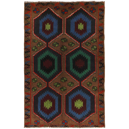 Baluchi Rug Handmade Light Brown Geometric 4x6 ft